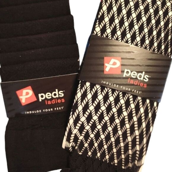 PEDS 8 Pairs Black Fishnet and Solid Black Trouser Socks Women's Size 5- 10 NWT - Picture 2 of 12